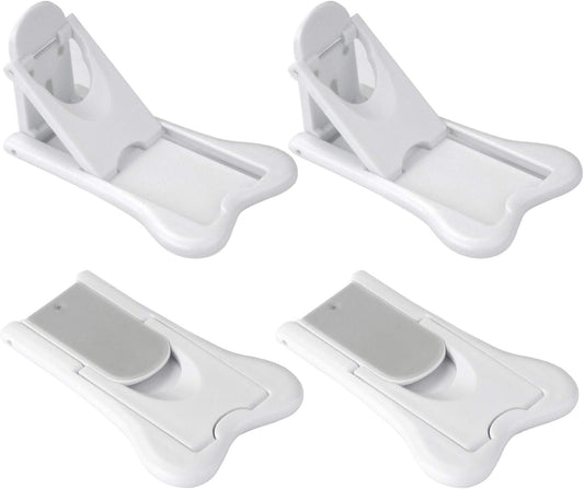 Sliding Door Lock for Child Safety - Baby Proofing Closets and Windows Locks 4 Pack - Strong Yet Easy Clean 3M Adhesive - Keyless, No Screws or Tools Required (White)