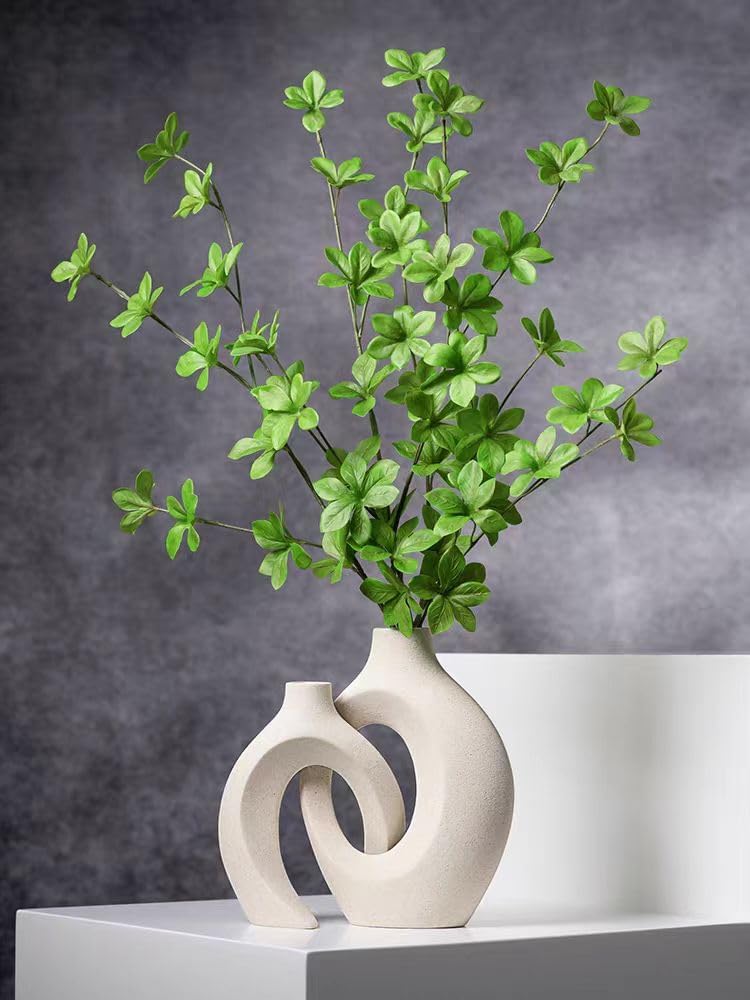 TINCTOTNIC Ceramic Vases for Living Room Decor, Set of White Vases with Handles, DIY Home Decor Accents