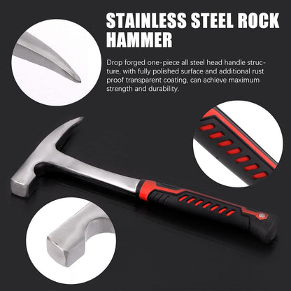 Tanstic 6Pcs Geology Rock Hammer and Chisel Kit, 30oz Hammer & 12" Digging Chisel, Whistle, Safety Glasses, Jewelers Loupe and Gloves, Rock Hounding Equipment Set for Rock Hounding Stone Breaking
