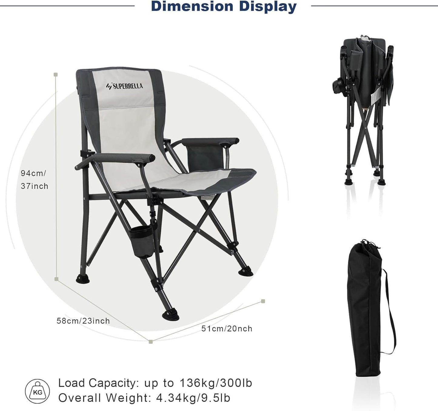 Superrella Camping Chair Folding Portable Lawn Chair Comfortable Hard Arm Sturdy for Family Camp, Outdoor, Sports, Beach, Travel, Beige, Supports 300 lbs