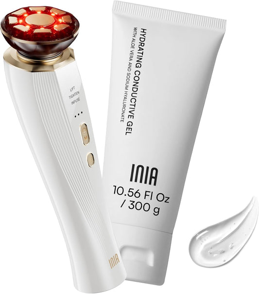 INIA 3-in-1 Red Light Therapy for Face and Neck, Skin Tightening Device True Beauty Glow Facial Massager for Skin Care, Effective Wrinkle Reduction Anti-Aging with Lifting, Tightening, Infusing