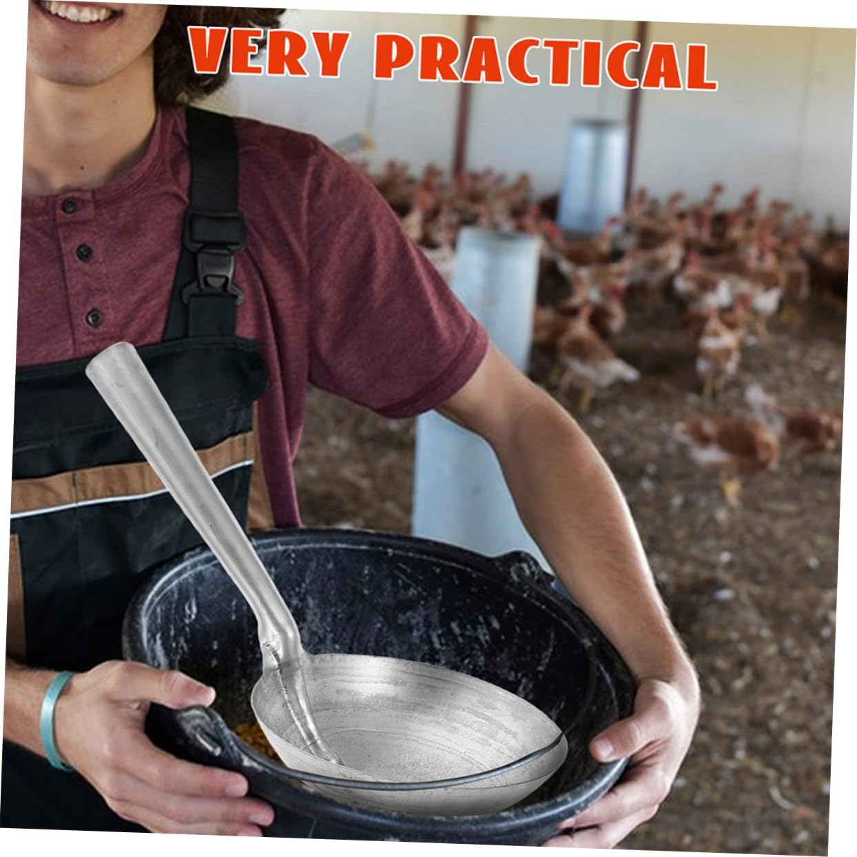 Abaodam Heavy Duty Iron Ladle for Feeding and Watering Reusable Soup Spoon with Ergonomic Handle Durable and Polished Surface for Farm and Garden Use