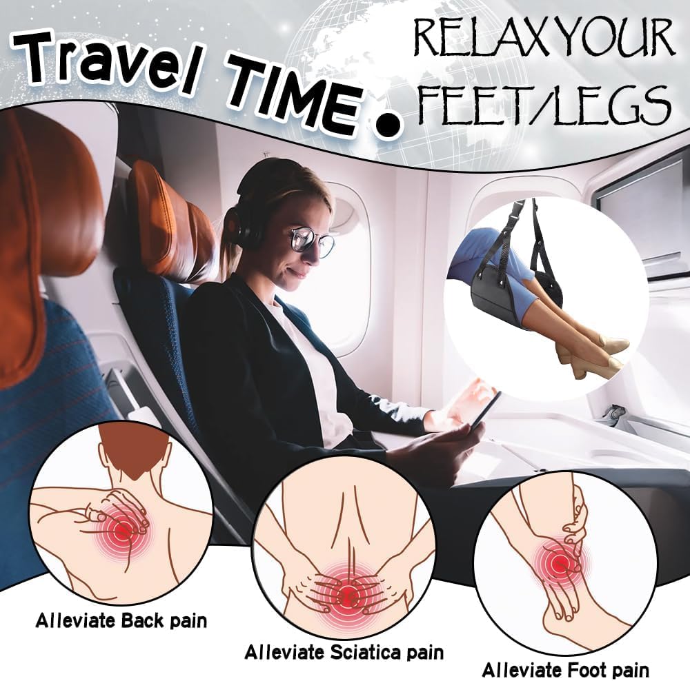 Airplane Foot Hammock Travel Essentials - Foot Rest Under Desk for Flying and Plane Comfort - Repose Pied Flight Footrest
