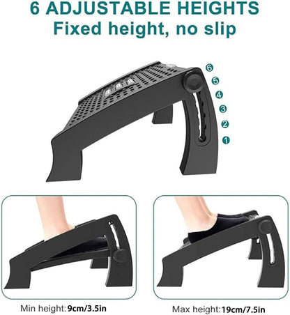 AIMALL Adjustable Office Foot Rest Under Desk - Ergonomic Foot Pedal Stool with Massage Rollers, 6 Height Levels, Anti-Slip Design, 17.3 x 12.2 x 7.5 Inches