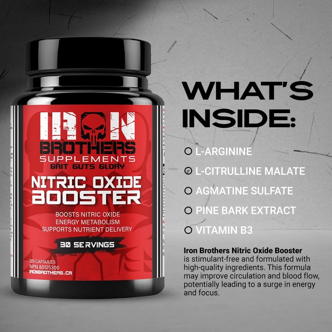 Iron Brothers Supplements - Nitric Oxide Booster | Nitric Oxide Supplements for Men | Pre-Workout with L-Arginine | Maximum Blood Flow & Vascularity | Increase Muscle Pumps, Energy & Endurance - 30 day