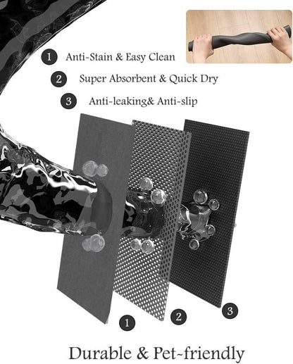 PADOOR Pet Feeding Mat - Absorbent Dog & Cat Mat for Food & Water Bowls - No Stains, Quick Dry, Anti-Leakage & Anti-Slip - Black Rubber Mat for Messy Drinkers