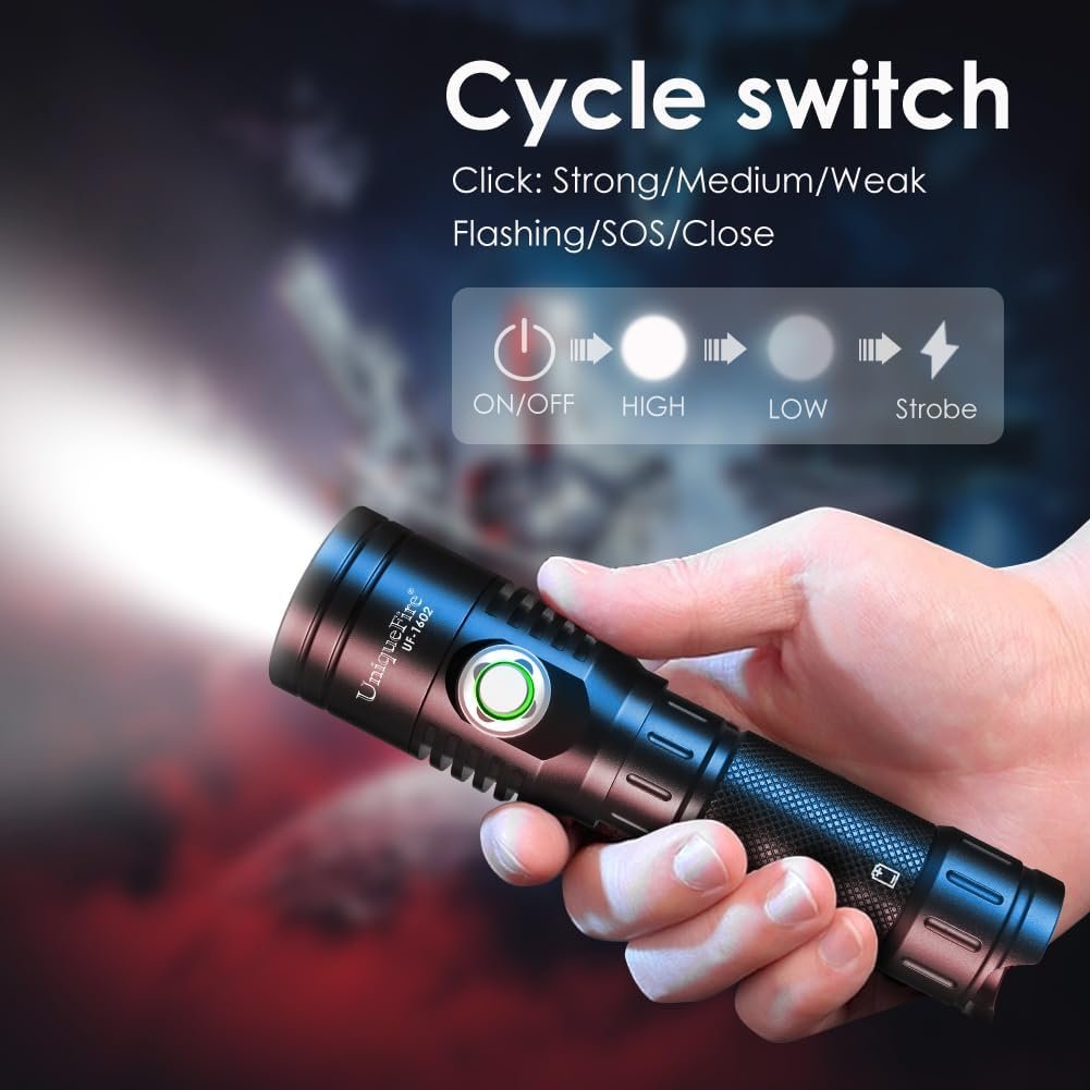 UniqueFire Portable Tactical Mini Flashlight, 1602 3 Modes LED Flashlight 3600 High Lumen Duty Torch Light, Bright Small Flash Light for Hiking,Camping, Emergency