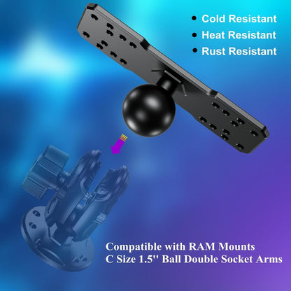 BRCOVAN Aluminum Alloy Marine Electronic Plate with 1.5'' TPU Ball for RAM Mounts C Size Double Socket Arm for Garmin/Humminbird/Lowrance GPS Chartplotters, Fishfinders and Marine Electronic Mount
