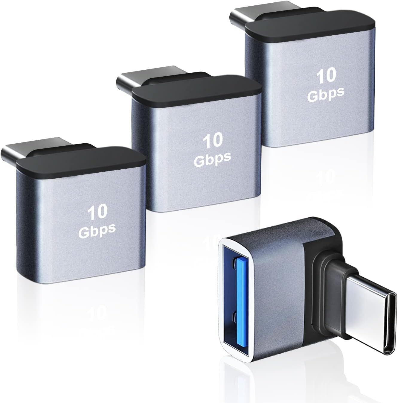 4 Pack USB C to USB 3.1 Adapter, AreMe 90 Degree Up and Down Right Angle USB Type C Male to USB Female Converter Connector for MacBook Pro Air iPad, Tablet, Phone and Other Type C Devices