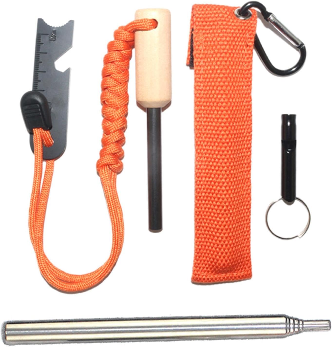 Hiking Tools Kit | Survival Whistle, Carabiner Clip, Fire Starter, Keychain Carabiner,Carabiner Clip, Portable Survival Whistle, Survival Tools for Camping, Outdoor, Backpack
