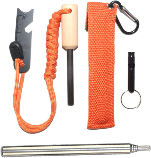 Hiking Tools Kit, 5 Survival Kits, Multifunctional, Keychain Carabiner, Fire Starter, Clip, Portable Camping Accessories for Backpacking, Outdoor