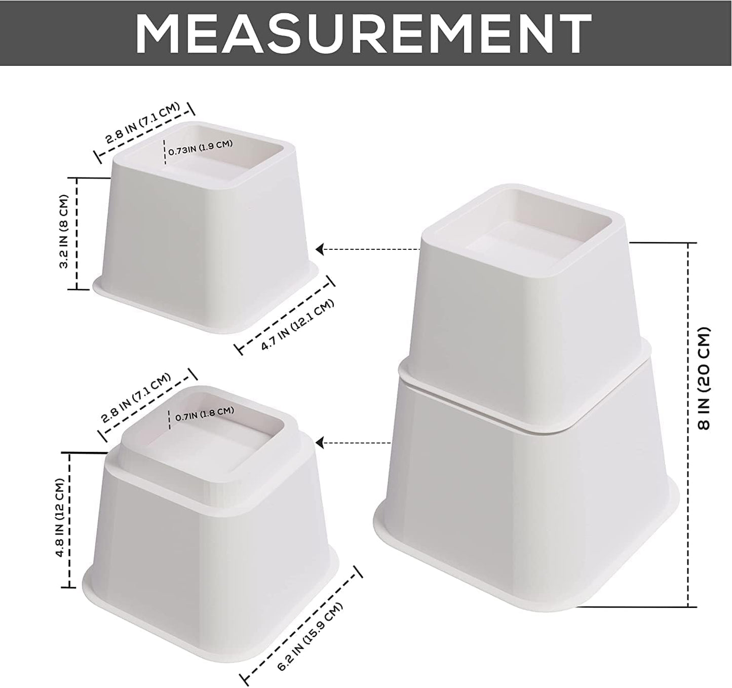 Utopia Bedding Premium Adjustable Riser - 8 Pieces (4 Tall and 4 Short) - Durable Riser with Strong Space Saving - Bed Riser, Table Riser, Chair or Sofa Riser - (8 to 20 cm) (White)