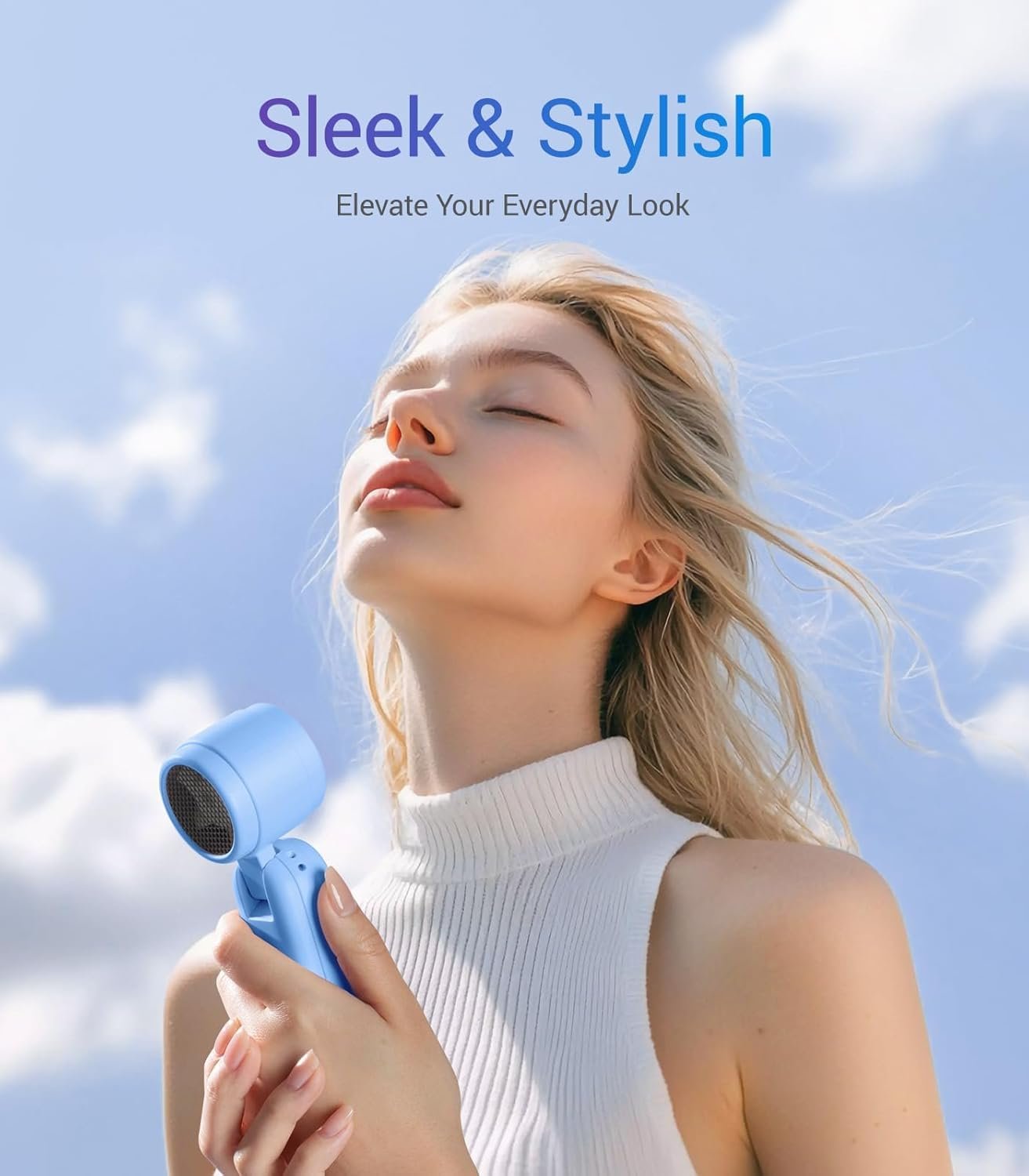 Diveblues 3 IN1 Portable Handheld Turbo Fan, 4000mAh USB Rechargeable Personal Hand Fan with 5 Speeds, Up to 12H Cooling, Foldable Small Pocket Ventilateur, Travel Essentials, Tech Gifts for Men Women