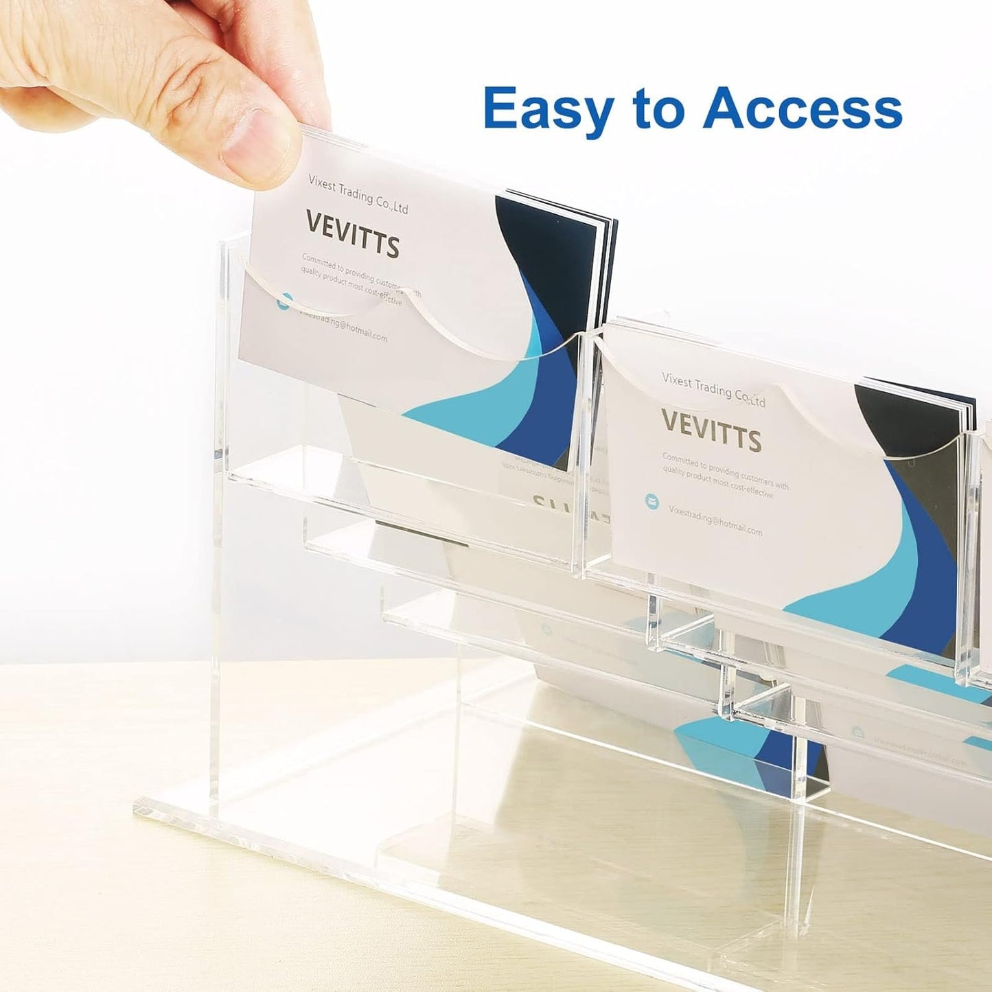 Vevitts Acrylic Business Card Holder, Clear Desktop Card Stand, 4 Tiers 12 Slots