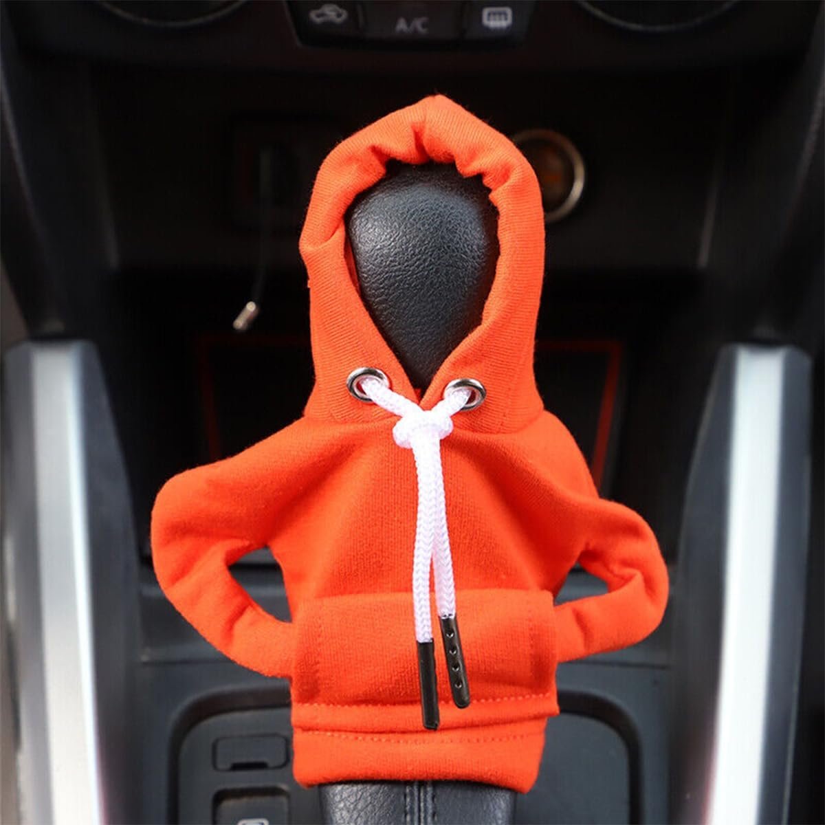 XINLIYA Car Gear Shift Cover, Fashionable Hoodie Automotive Gear Shift Knob Protector, Mini Winter Warm Sweater Shirt Gear Shift Knob Cover, Universal Christmas Vehicle Decor Accessories（Orange）