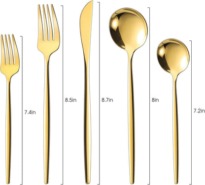 Gold Silverware Set, 20 Piece Gold Stainless Steel Flatware Cutlery Set for 4, Gold Utensil Sets, Dishwasher Safe (Mirror Gold)