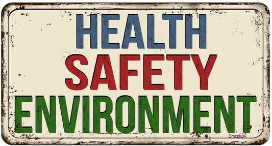 Geroclonup Targa in metallo con scritta "Health Safety Environment", poster vintage per stazione di servizio, decorazione da parete per garage, casa, 15,5 x 30,5 cm