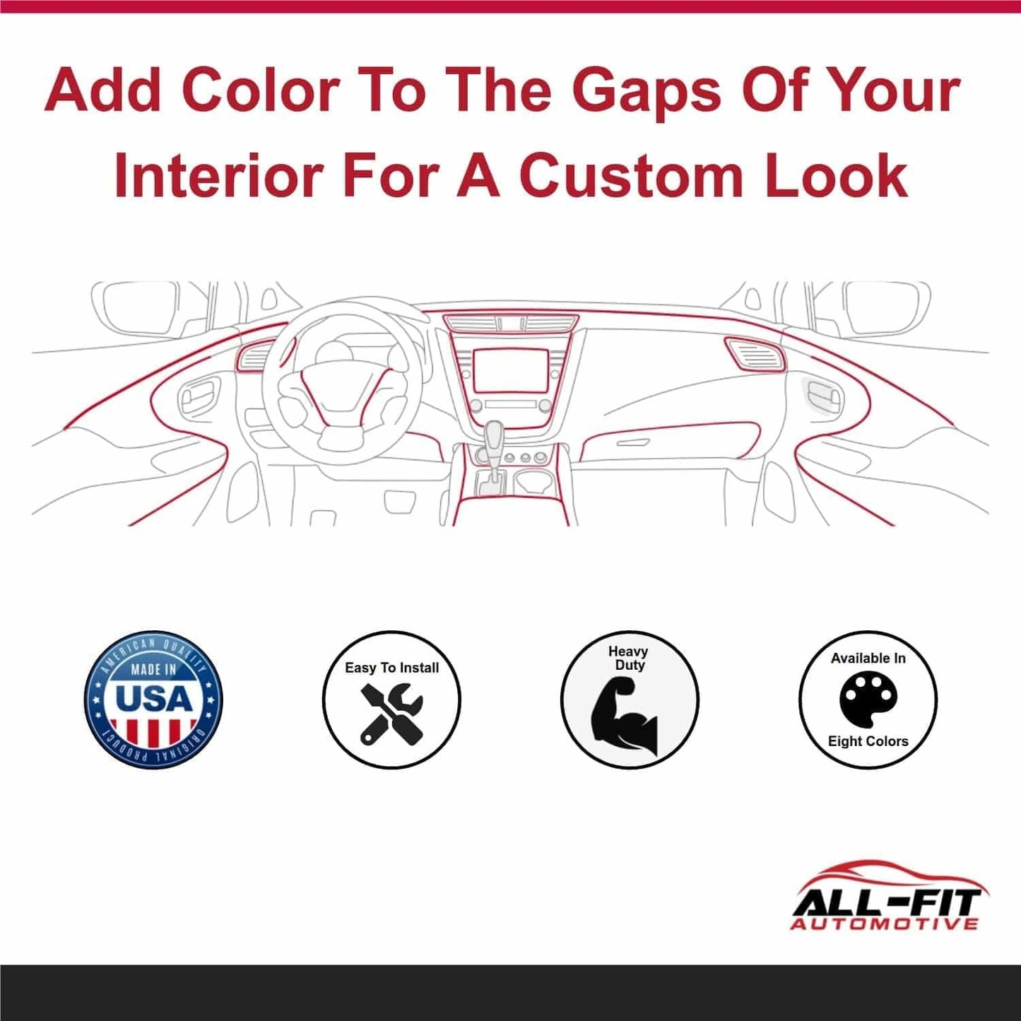 All-Fit Automotive Car Gap Filler â€“ 10 Ft Red Trim Molding for Car Accessories Interior â€“ Universal, Flexible Car Interior Accessories for Dashboards, Panels, & Air Vents â€“ Easy DIY Installation