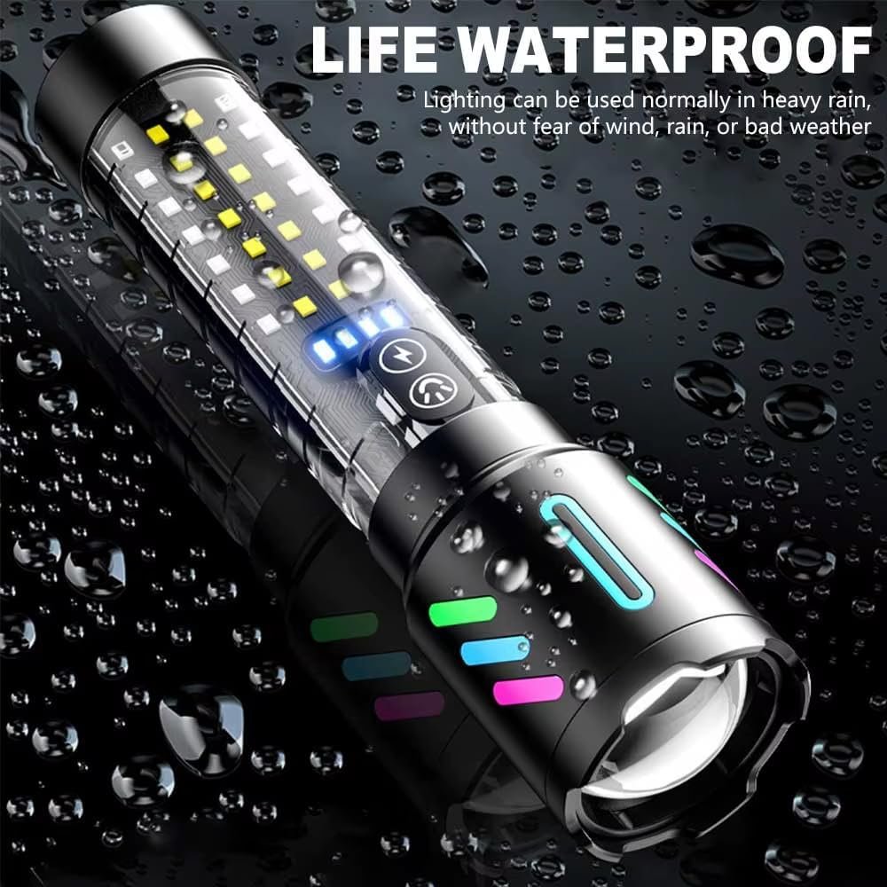 Rechargeable Flashlight,LED Torch Zoom with Power Display,Handheld Torches Waterproof 5 Modes Powerful Tactical Work Lamp for Emergency,Camping (1 Pack)