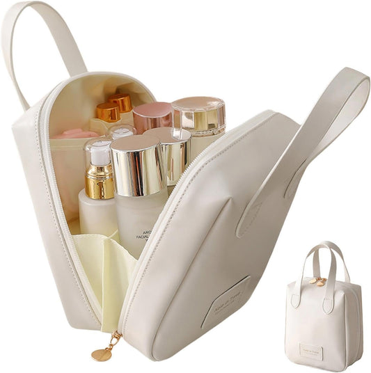 Toiletry Bag - Leather Hanging Organizer | Makeup Cosmetic Bag Travel Organizer Portable Travel Toiletry Organizer Toiletries Hygiene Bag, White., Se rÃ©fÃ©rer au descriptif, Refer to description