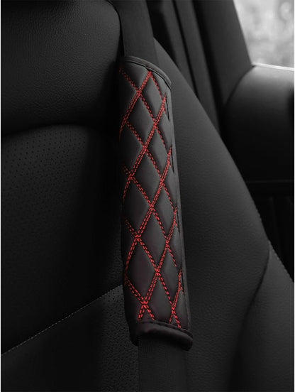 TSUGAMI Car Seat Belt Pads, 2 PCS Leather Seatbelt Covers Protect Your Neck and Shoulder & More Comfortable Driving, Harness Pad for All Cars and Backpack Straps, Car Interior Accessories (Red)