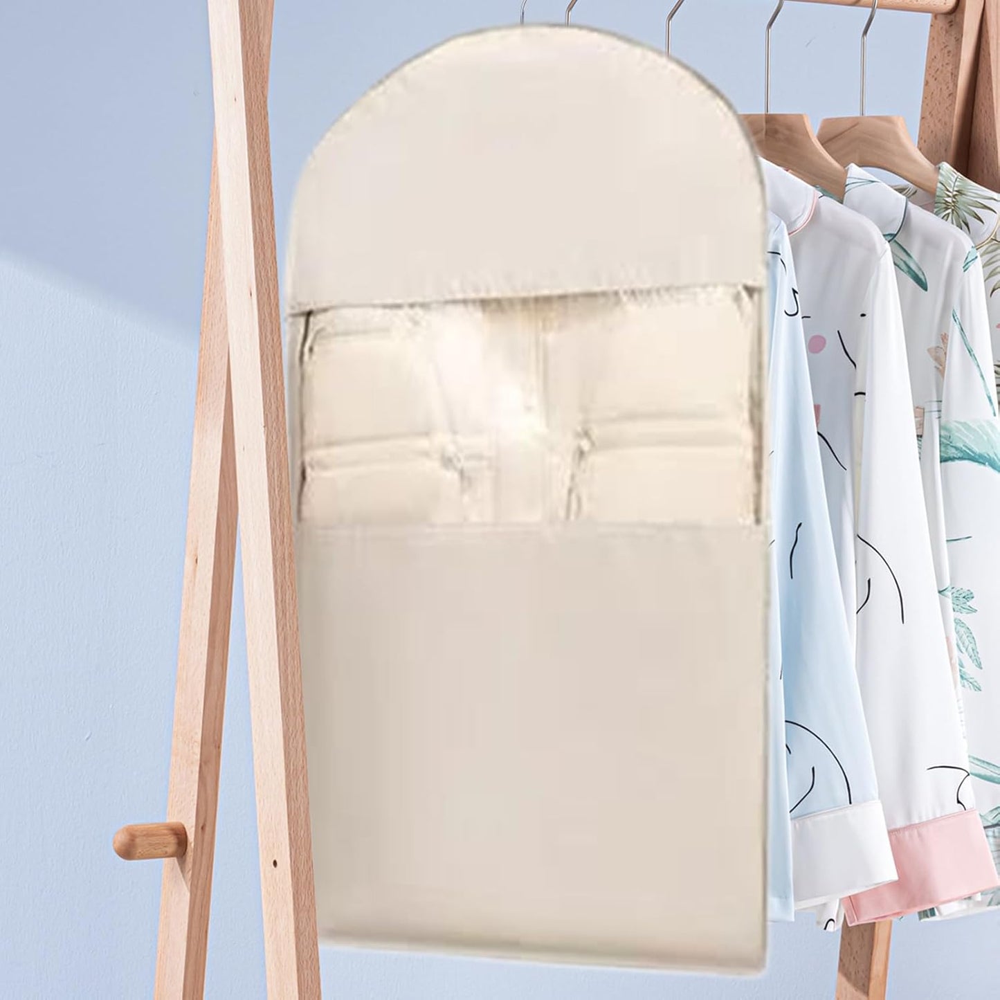 Garment Bag, Long Dress Storage Pack, Velvet Multifunctional Dustproof Organizer, Compression Zipper Design, for Travel, Moving, Airplane, Laundry, Closet, Packing Use, (Khaki)