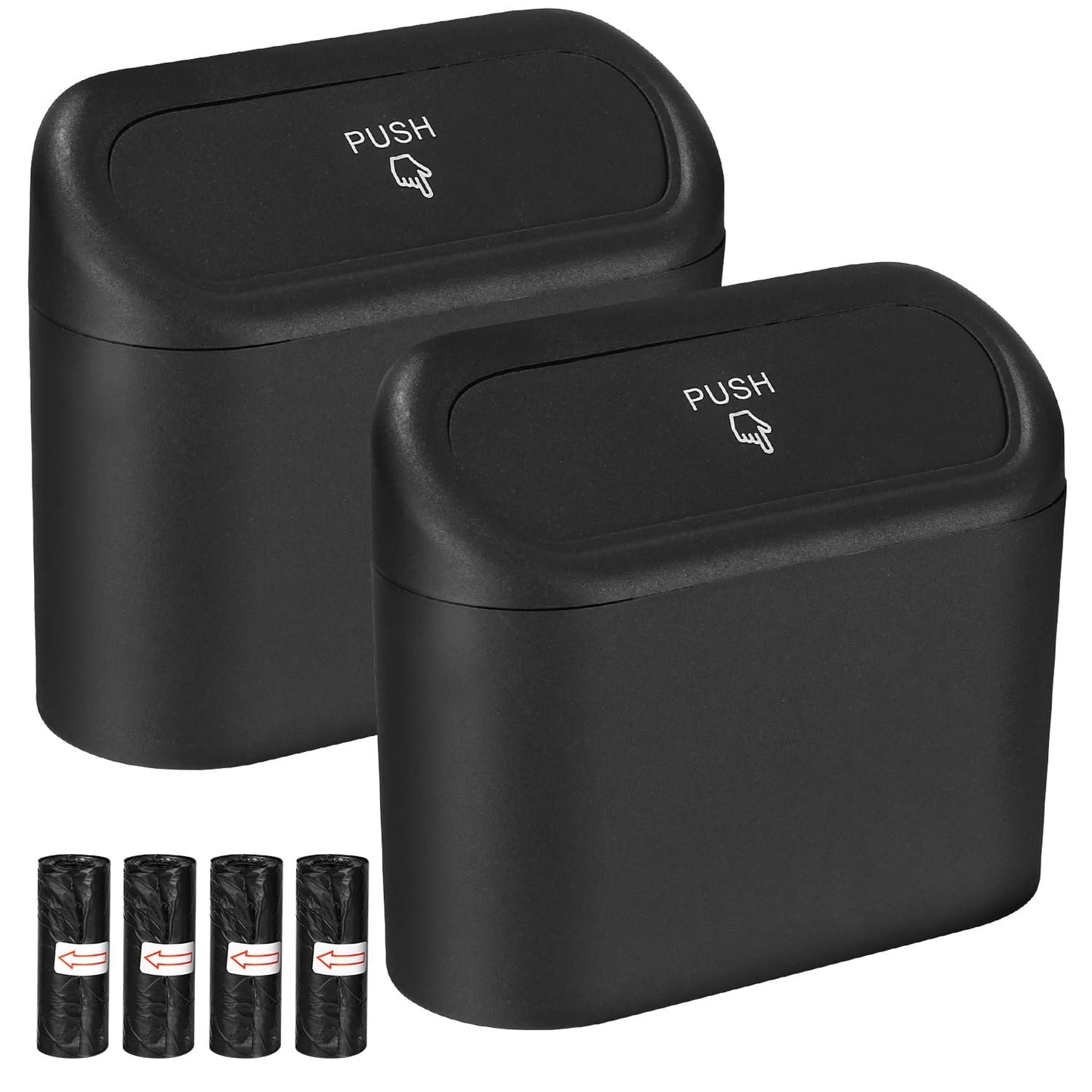 Zhufas 2 Pieces Car Rubbish Bin with 80 Bags, Car Trash Can with Lid, Car Accessories, Interior Car Accessories (Black)