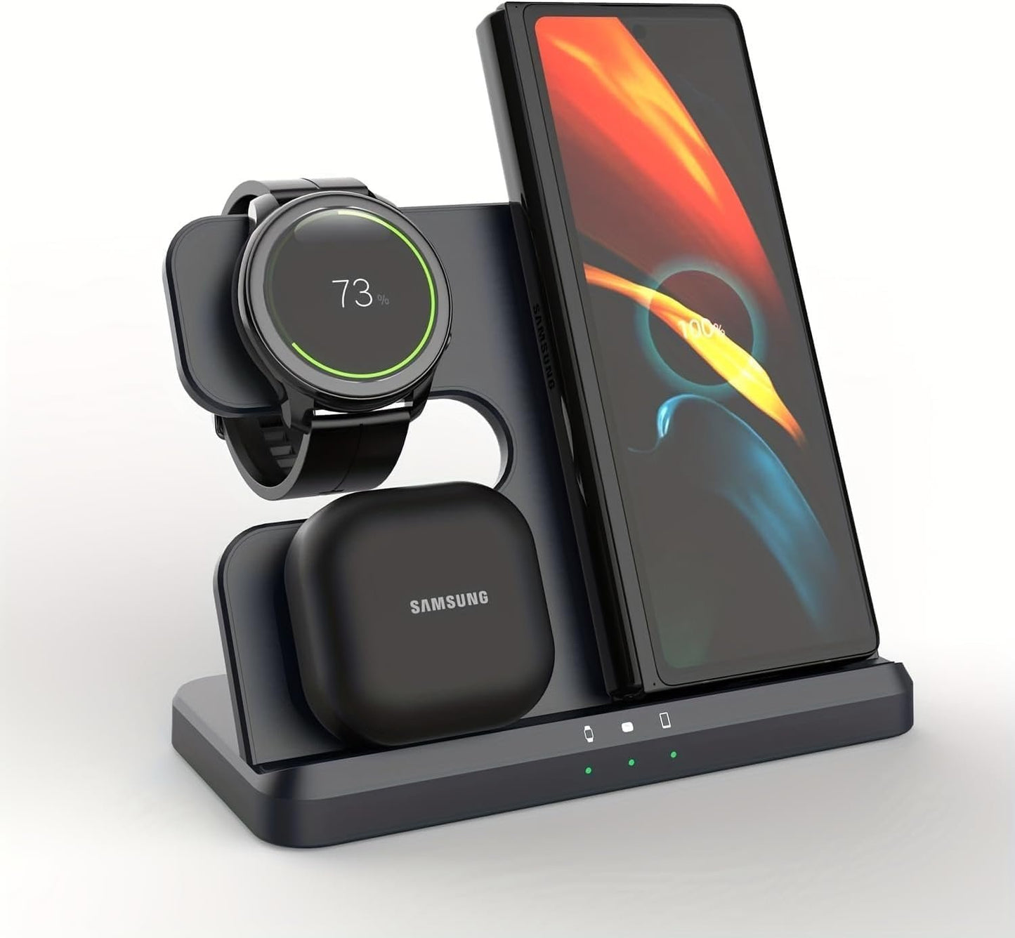 3 in 1 Charging Station for Samsung, Wireless Charger for Samsung S25/S25+/S24/S23/S22/Z Fold/Z Flip Series/Galaxy Watch/Buds Charging Dock Stand（Without Adapter）
