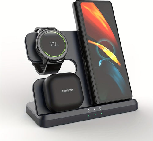 3 in 1 Charging Station for Samsung, Wireless Charger for Samsung S25/S25+/S24/S23/S22/Z Fold/Z Flip Series/Galaxy Watch/Buds Charging Dock Stand（Without Adapter）