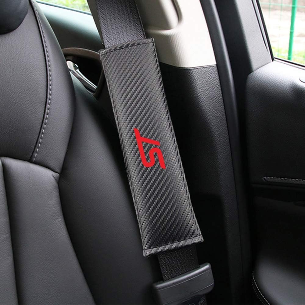 2 Pieces Seat Belt Pads, for Ford ST Carbon Fibre Seat Belt Cover Logo Car Interior Styling Accessories