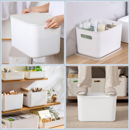 Plastic Storage Bins, Set of 6 Storage Boxes with 4 Lids, Storage Basket with Handle, Versatile Storage Box for Bathroom, Kitchen, Office, Living Room