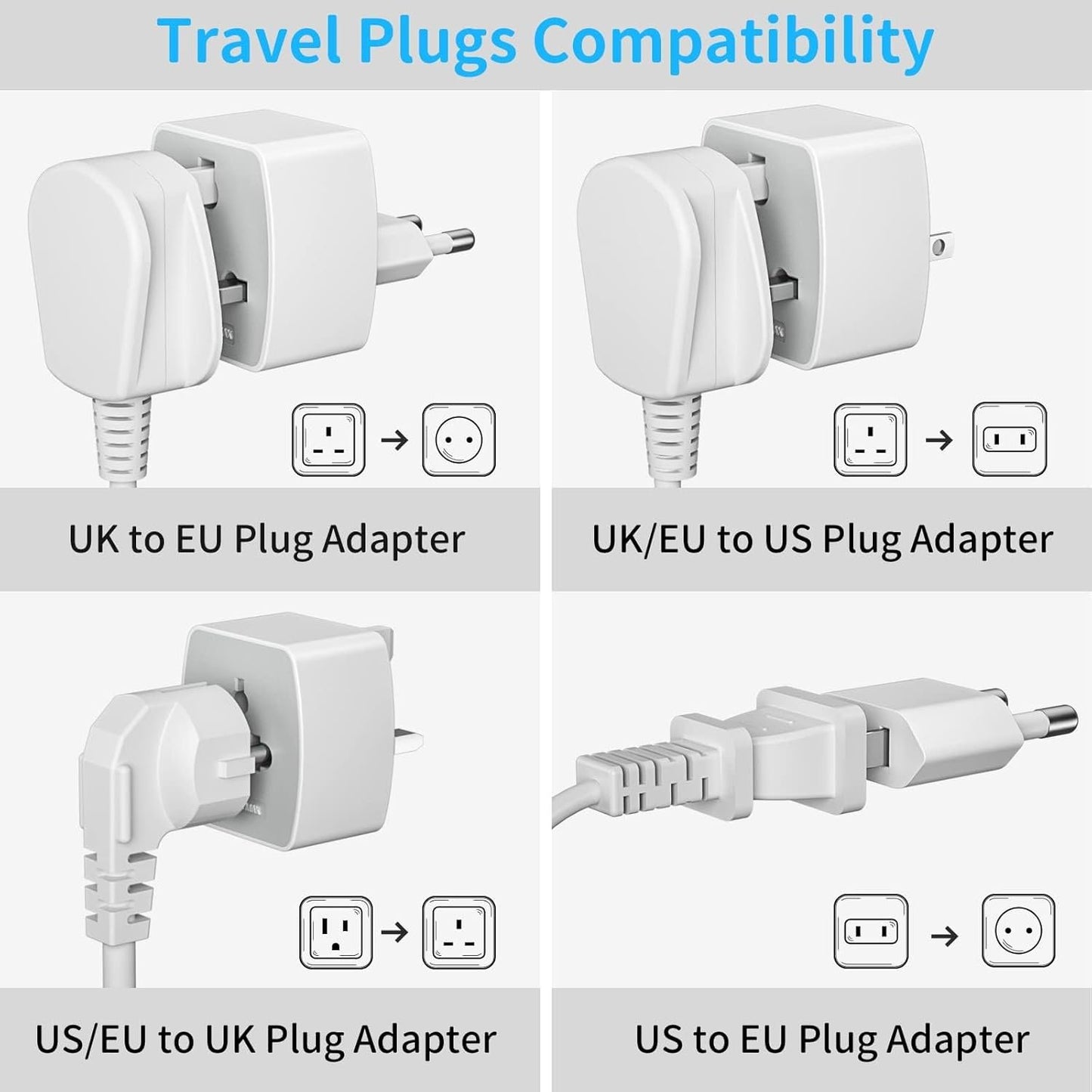 QENEQ Travel Adapter Worldwide Travel Plug Adapter 3 in 1 International Socket Adapter Set with Travel Adapter Type G Type A and Type F Plug for USA UK Australia Canada Japan Dubai