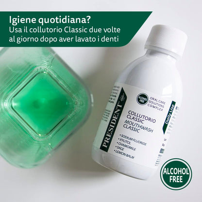 President Kit of 3 Classic Mouthwash for Daily Use, Anti Plaque and Anti Caries. Cooling Action Antihalitosis, 3 x 200 ml