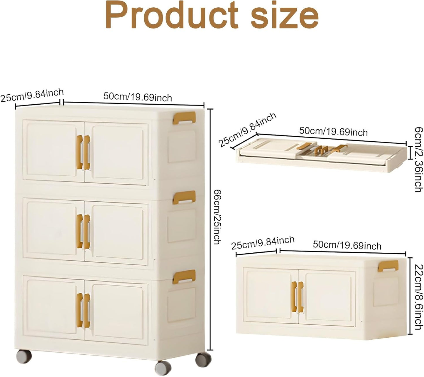 3 Tier Stackable Storage Bins with Lids, Storage Box-Closet Organizers with Wheels Heavy-Duty Collapsible Containers with Doors for Home Organization, Bedroom, Office, Dorm