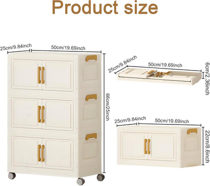 3 Tier Stackable Storage Bins with Lids, Storage Box-Closet Organizers with Wheels Heavy-Duty Collapsible Containers with Doors for Home Organization, Bedroom, Office, Dorm