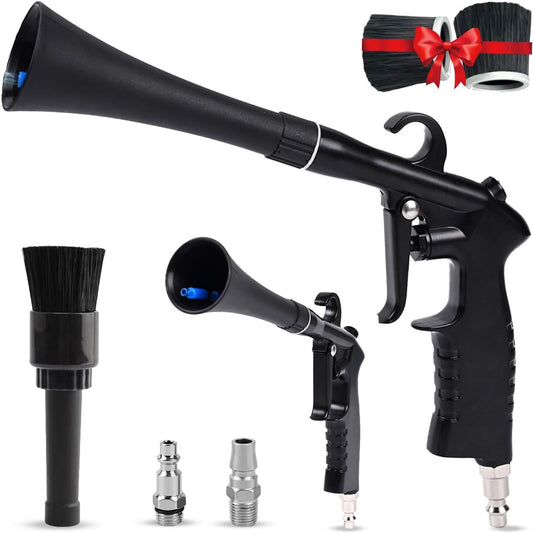 Car Cleaning Gun,High Pressure Air Blow Gun,Fast Interior Dryer Car Detailing Kit,Car Detailing Tools for Quickly Blowing Dust and Dirt Away Working with Compressed Air(2 MORE REPLACEMENT BRUSH HEADS)