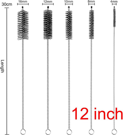 Pipe Straw Cleaner Brush 12 inch Long, 10 PCS Set Bristles Diameter(4+8+10+12+16mm) for Cleaning Straw, Pipe, Sippy Cup, Bottle and Tube