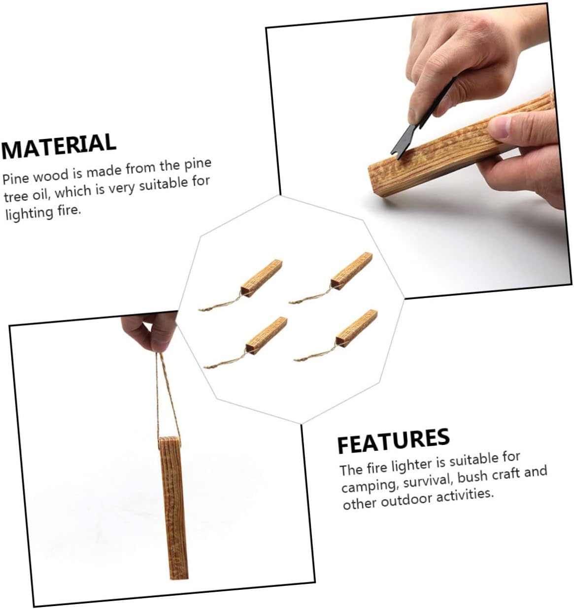 Safe Easy to Use Fire Starter Sticks 4-Pack for Camping BBQ Hiking Survival Kits Emergency Preparedness