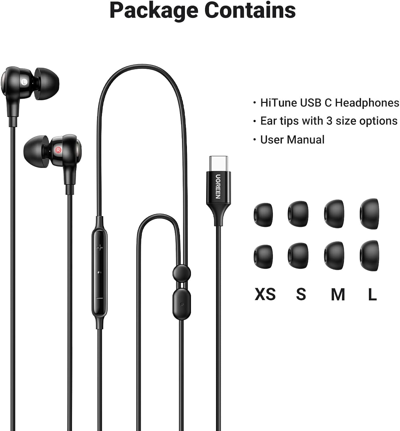 UGREEN USB C Earphones, Wired Headphones with Volume Control Noise Cancelling, HiFi Stereo Wired Earbuds Compatible with iPhone 16 15 Pro Max iPad Pro 2022 Galaxy S23/S22 Ultra Google Pixel 7/6