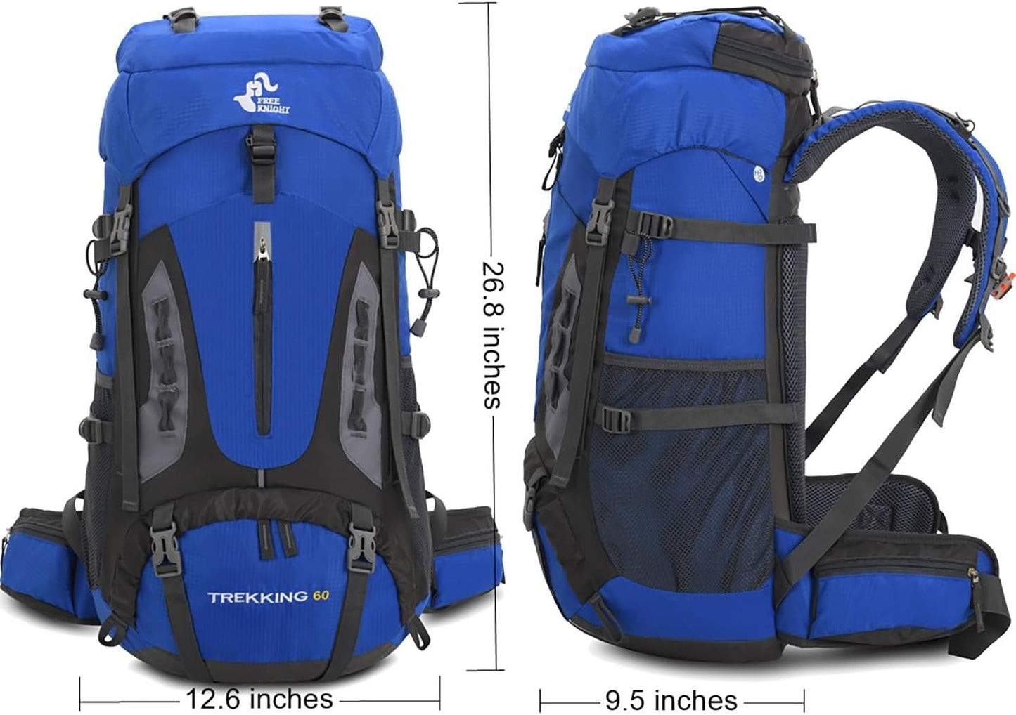Bseash 60L Waterproof Hiking Camping Backpack with Rain Cover, Lightweight Outdoor Sport Travel Daypack for Climbing Touring