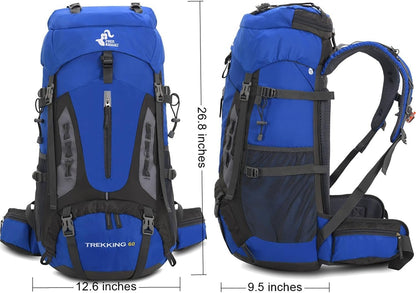 Bseash 60L Waterproof Hiking Camping Backpack with Rain Cover, Lightweight Outdoor Sport Travel Daypack for Climbing Touring