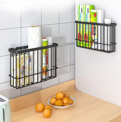 EigPluy 2 Pieces Kitchen Cabinet Door Storage Box, Self-Adhesive Storage Box, Wall Mounted Metal Storage Boxes,Cabinet/Bathroom/Fridge Small Items Organiser Storage Box (Black)