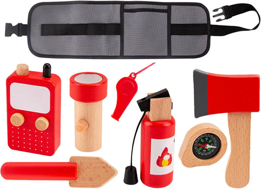 Ceprznvey Firefighter Role-Play Set, Wooden Fireman Toys, Educational Career Play Kit, Durable & Fun Design, Storage Bag for Toddler Kids Halloween Birthday, 9.45 x 5.91 x 2.36 Inches