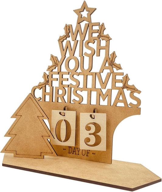 Countdown to Christmas Ornament, Home Design Wooden Calendar Desk Craft, Hollow Letter Design Art Crafts Winter Festival Decoration