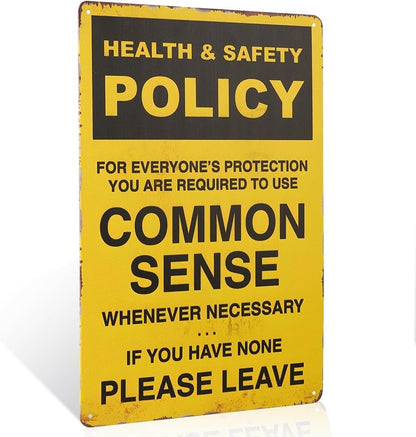 Health & Safety Policy Wall Mounted Metal Sign for Home Office Kitchen Bathroom Bedroom Living Room Dining Hallway