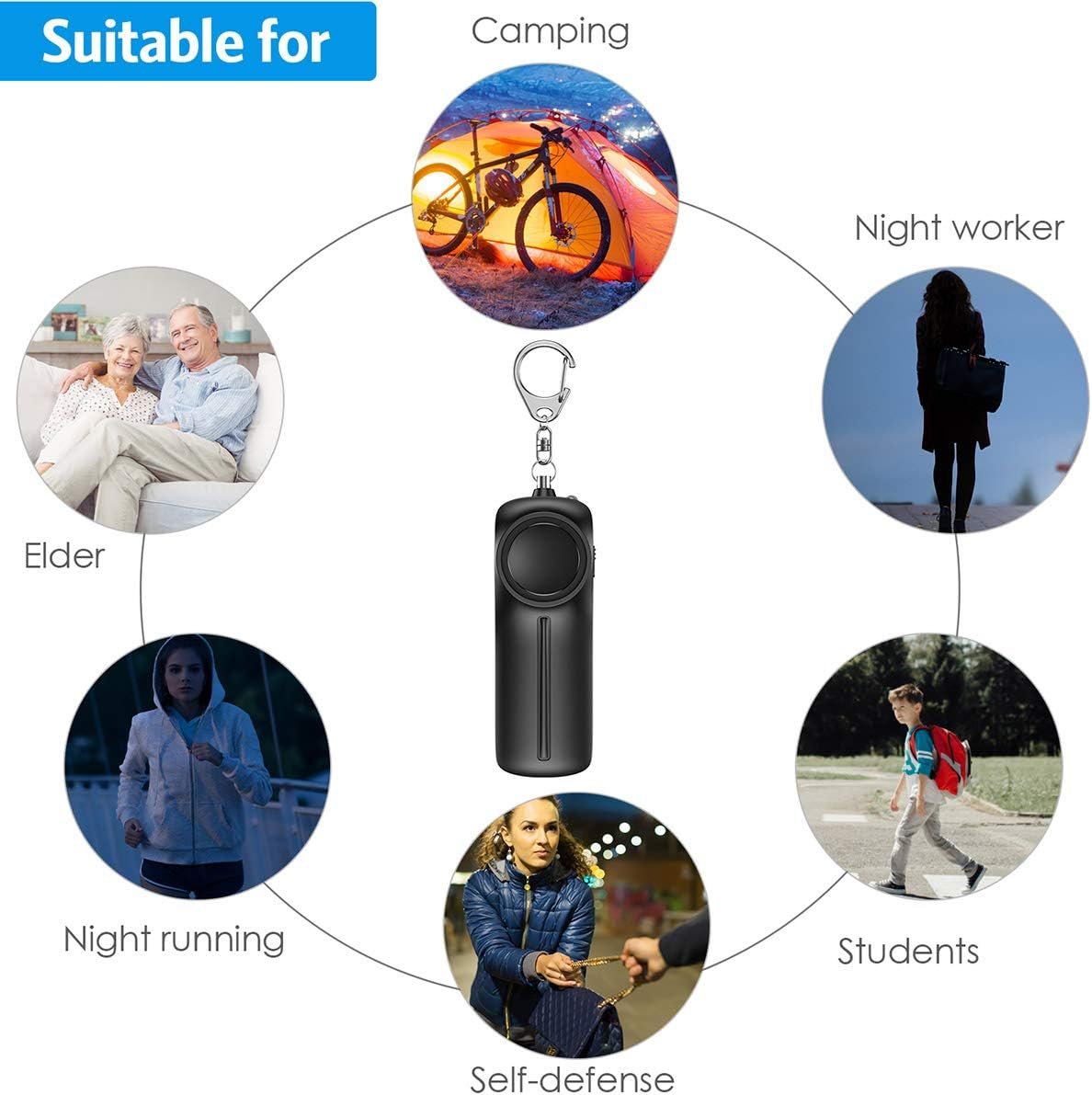 AMIR Safe Sound Personal Alarm Keychain for Women Protection - AMIR Safety Siren Keychain Loud Alarm - Personal Alert Device with LED Light - 130 dB Emergency Security Alert Key Chain Whistle, Black