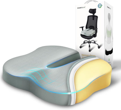 TRAVEL EASE Memory Foam Seat Cushion, Butterfly-Shape Seat Cushion for Long Hours Sitting Comfort, Butt Support Pillow for Office Chair, Car Seat, Dining Chair (Smoky Gray)