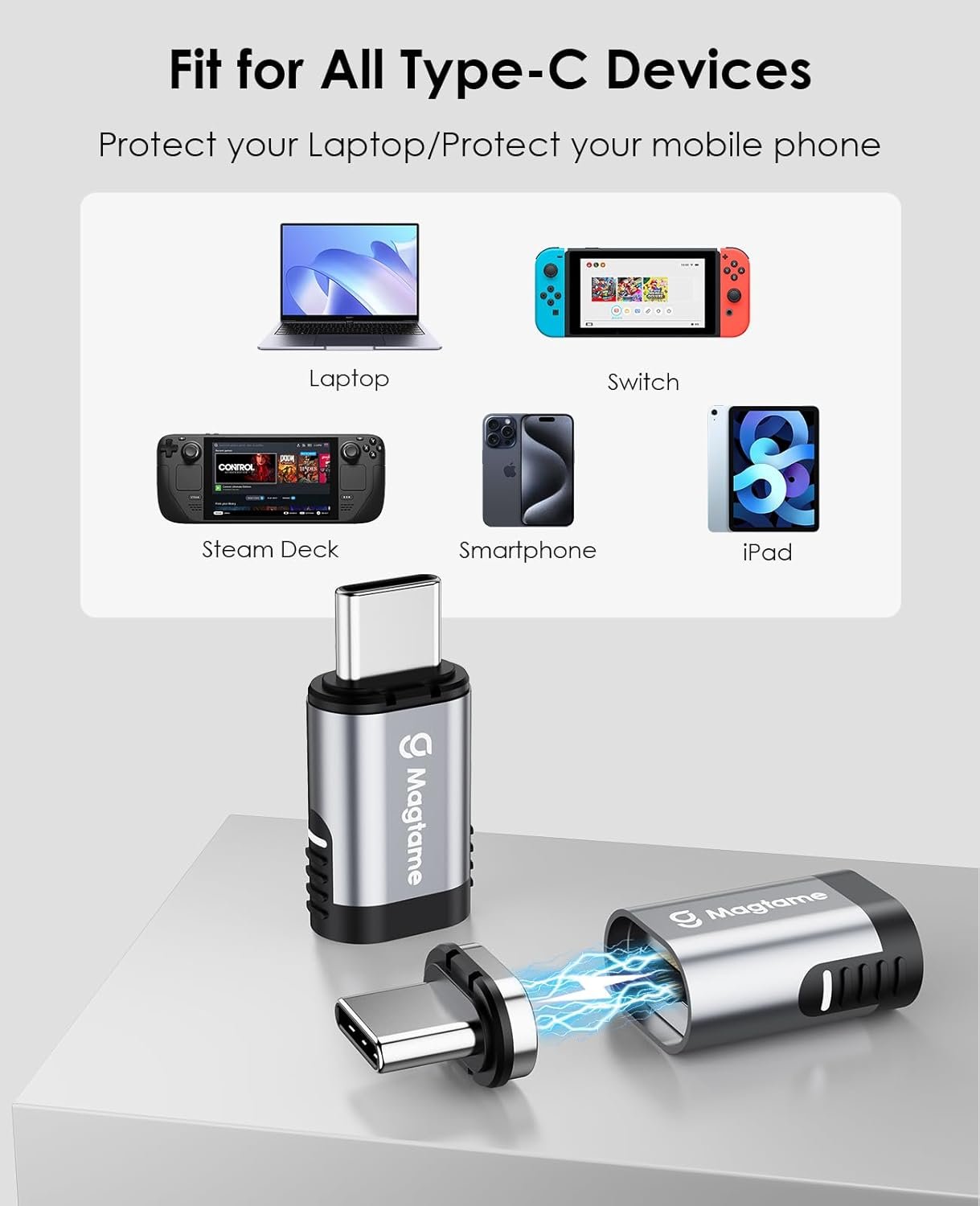 2Pack Magnetic USB C Male to USB C Female Adapter, 240W Type C Adapter Extender, 40Gbps Data Transfer 4K Video Output for Steam Deck, ROG Ally, Switch, Notebook, PC, Tablet, iPhone 15 USB4 Straight