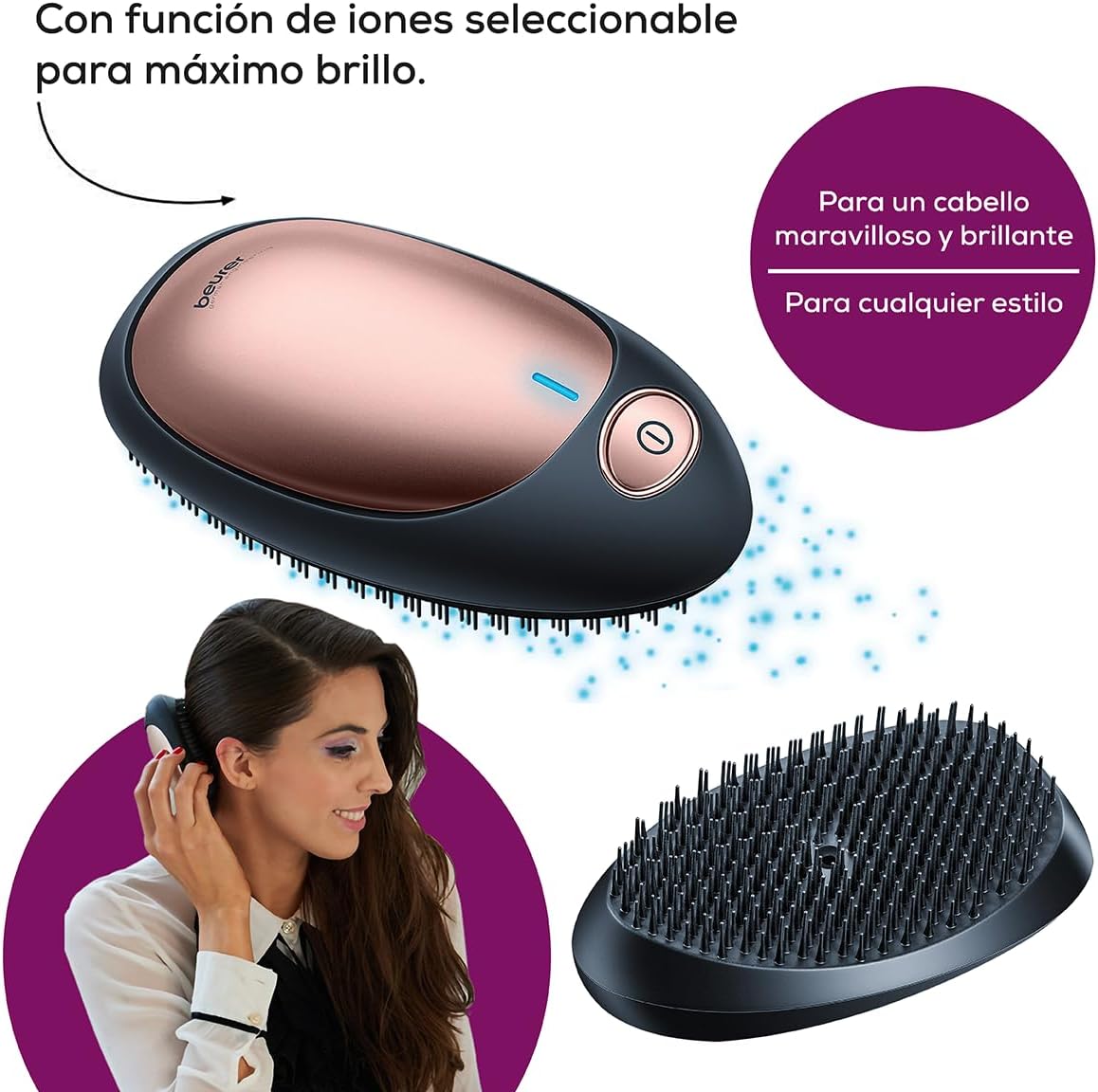 Beurer Electric Detangling Brush with Negative Ion Technology | Straightening Brush for Frizz-Free, Smooth Hair