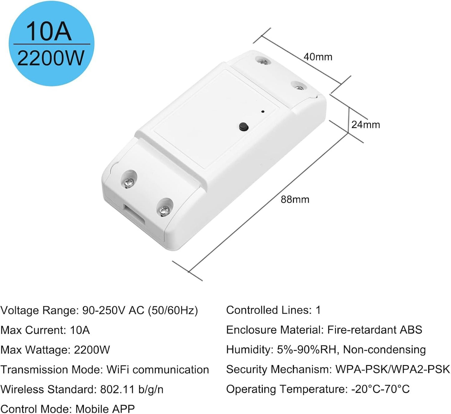 WiFi Smart Switch Compatible with Alexa & for Home Timer 10A/2200W Wireless Remote Switch for Android/iOS APP Control for Electric Appliances Universal Smart Home Automation Module